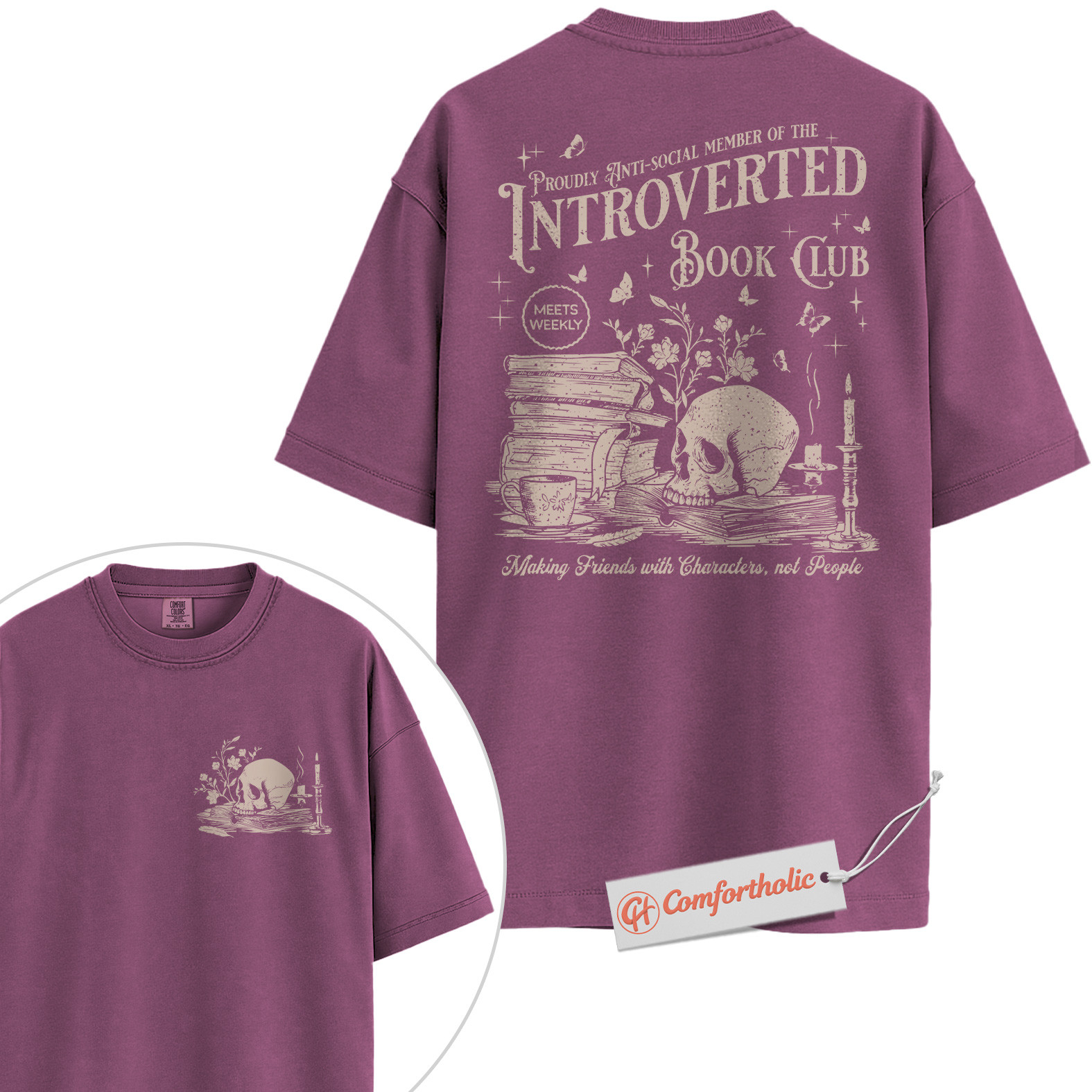 Introverted Book Club Shirt, Anti-Social Reader Shirt, Dark Academia Shirt, Bookworm Comfort Colors Shirt 2-Sided - Image 8