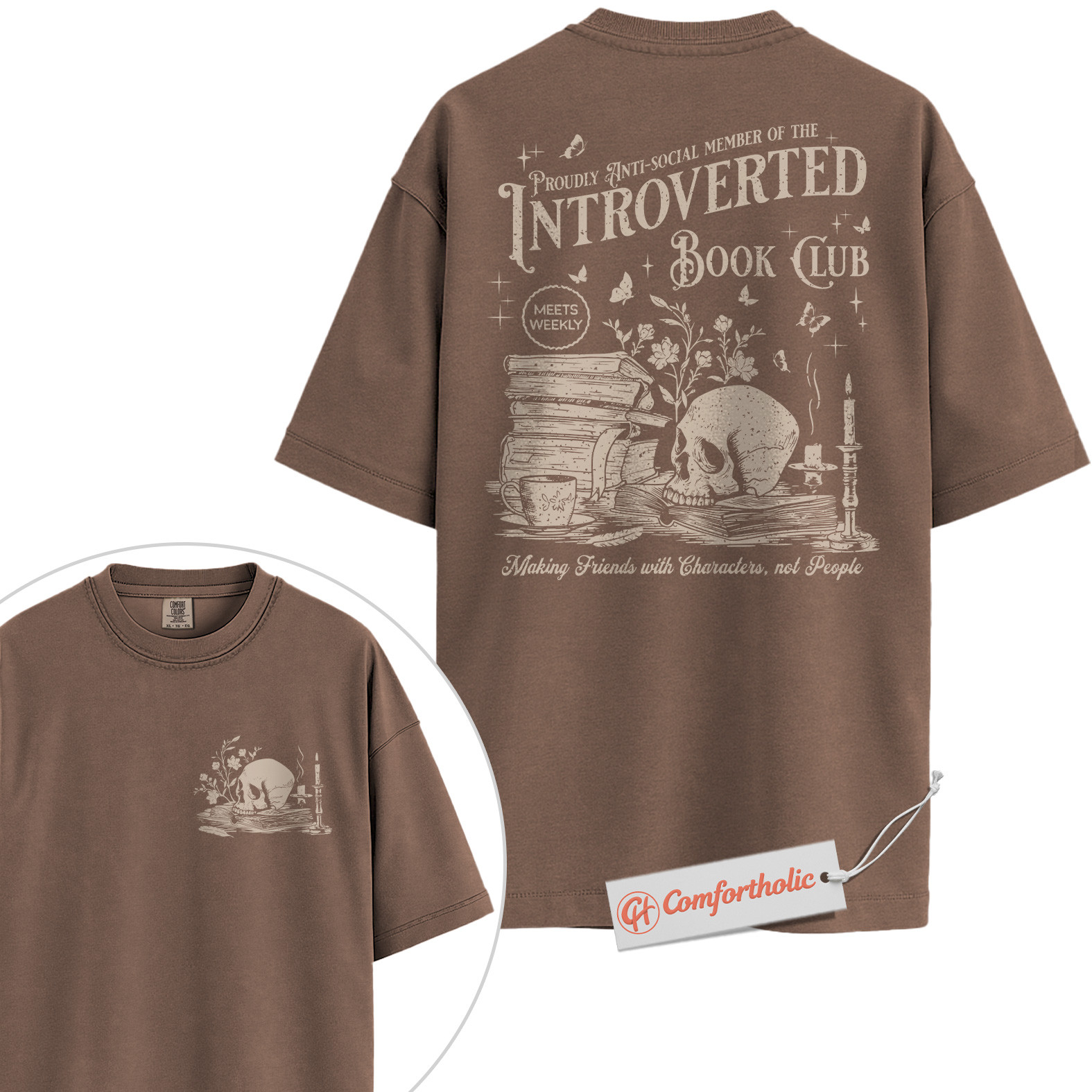 Introverted Book Club Shirt, Anti-Social Reader Shirt, Dark Academia Shirt, Bookworm Comfort Colors Shirt 2-Sided - Image 6