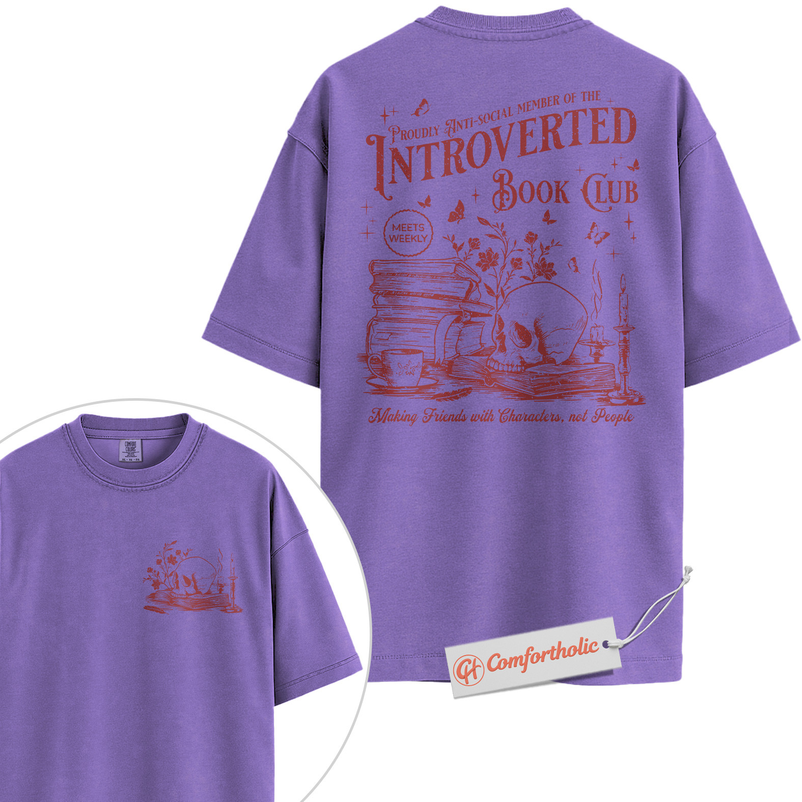 Introverted Book Club Shirt, Anti-Social Reader Shirt, Dark Academia Shirt, Bookworm Comfort Colors Shirt 2-Sided - Image 20