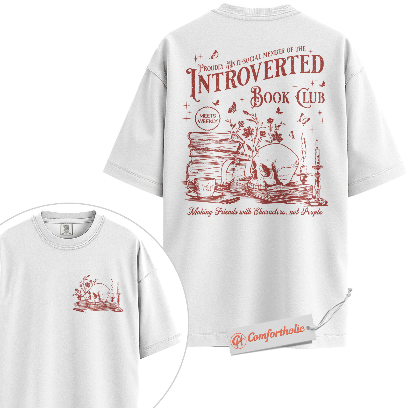 Introverted Book Club Shirt, Anti-Social Reader Shirt, Dark Academia Shirt, Bookworm Comfort Colors Shirt 2-Sided - Image 2
