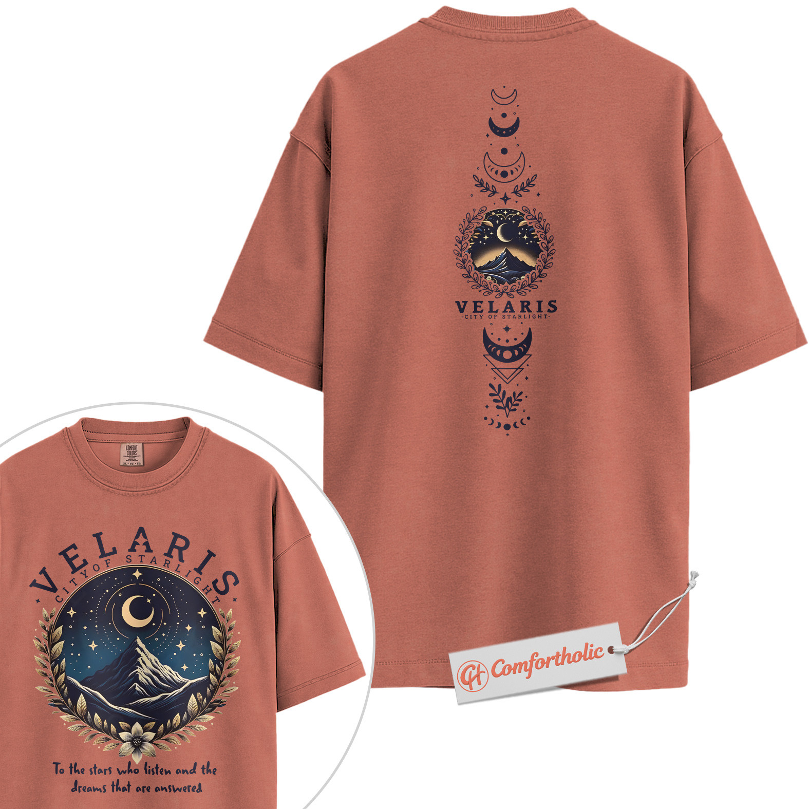Velaris Shirt, City of Starlight Shirt, ACOTAR Shirt, Fantasy Moon & Mountain Graphic Shirt, Book Lover Comfort Colors Shirt 2-Sided - Image 9