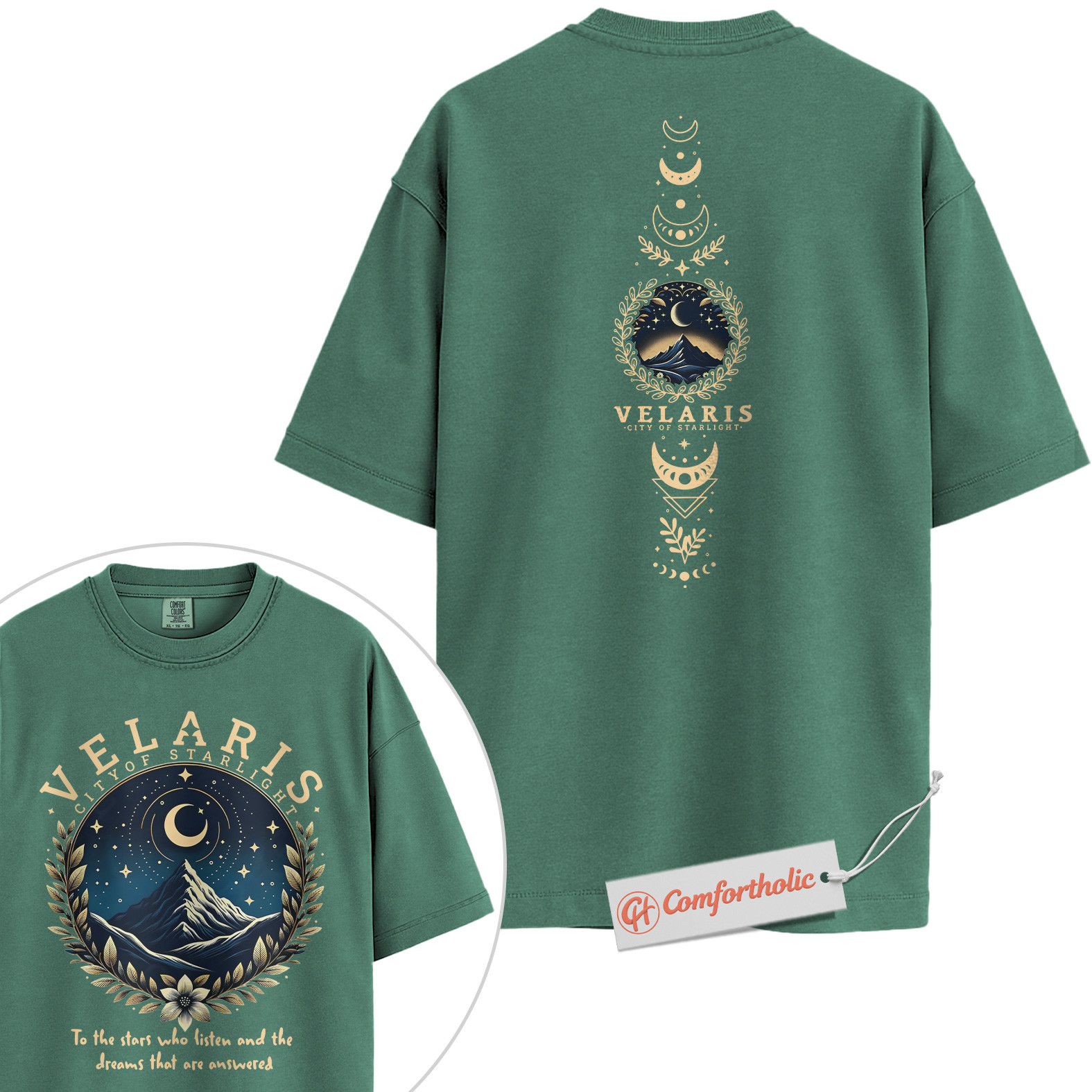 Velaris Shirt, City of Starlight Shirt, ACOTAR Shirt, Fantasy Moon & Mountain Graphic Shirt, Book Lover Comfort Colors Shirt 2-Sided - Image 12