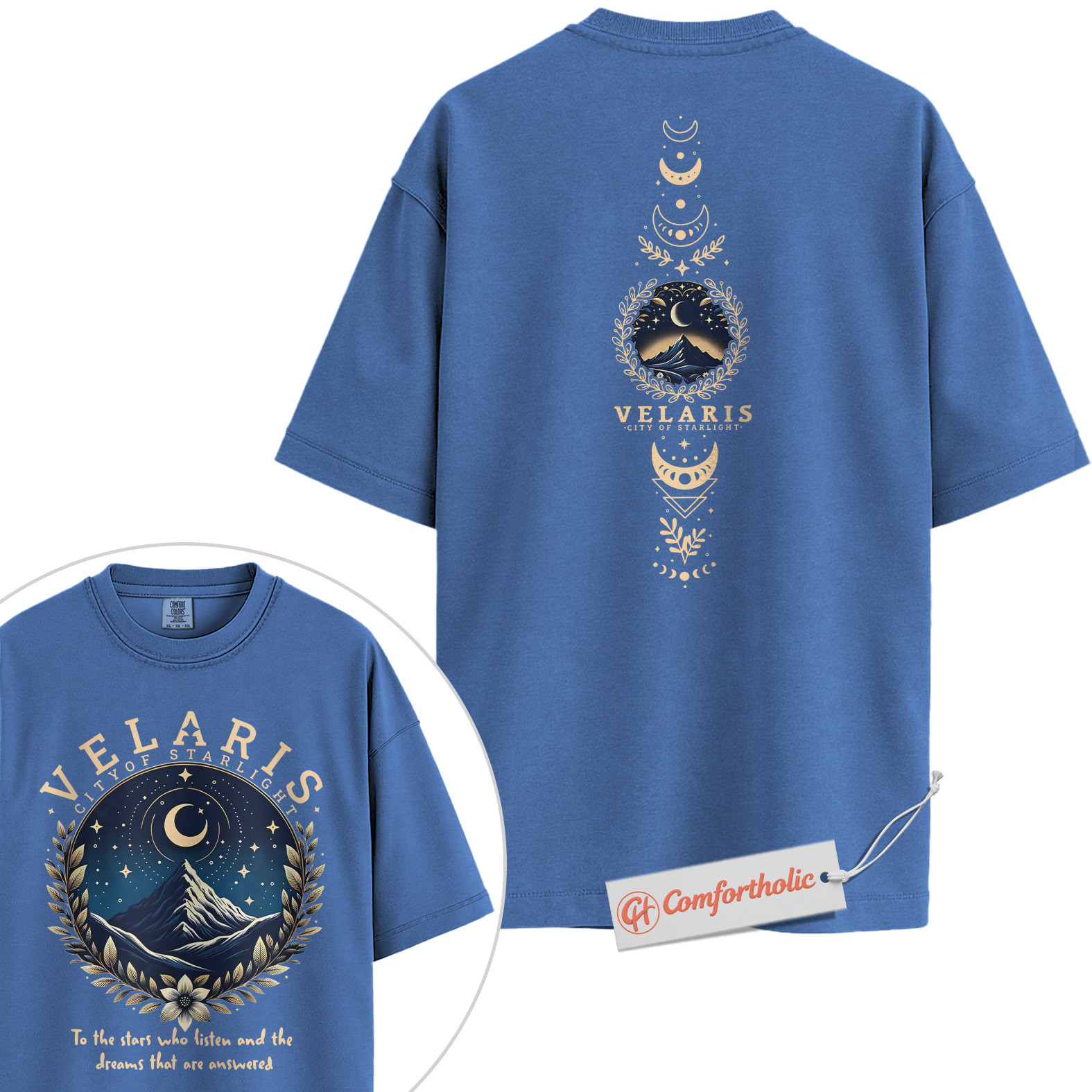 Velaris Shirt, City of Starlight Shirt, ACOTAR Shirt, Fantasy Moon & Mountain Graphic Shirt, Book Lover Comfort Colors Shirt 2-Sided - Image 14