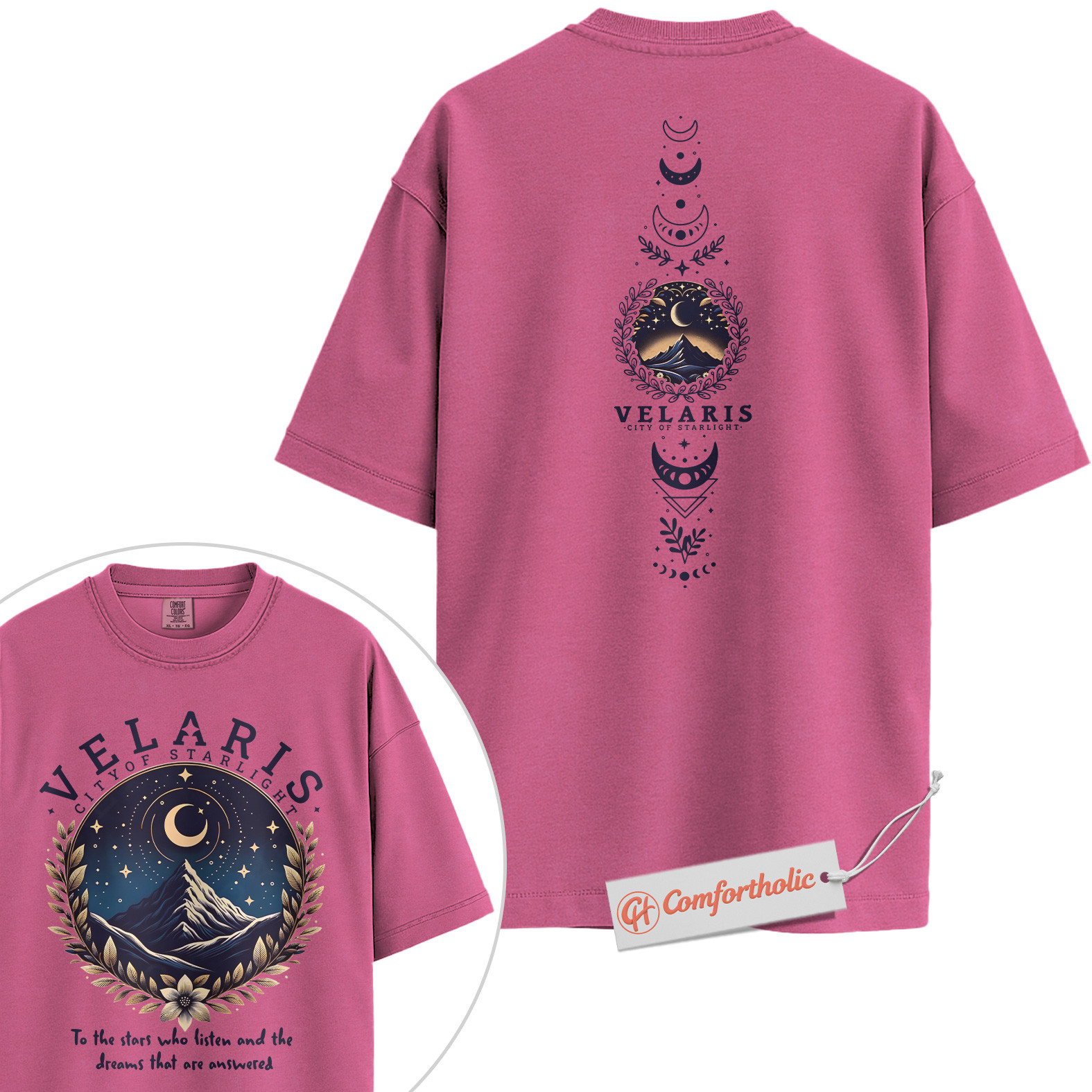 Velaris Shirt, City of Starlight Shirt, ACOTAR Shirt, Fantasy Moon & Mountain Graphic Shirt, Book Lover Comfort Colors Shirt 2-Sided - Image 17