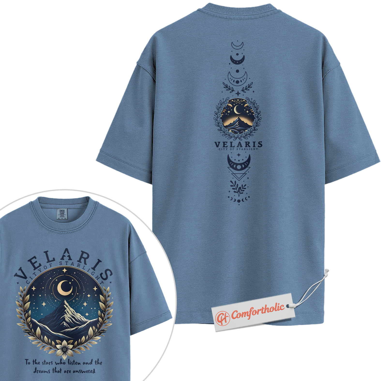 Velaris Shirt, City of Starlight Shirt, ACOTAR Shirt, Fantasy Moon & Mountain Graphic Shirt, Book Lover Comfort Colors Shirt 2-Sided - Image 18