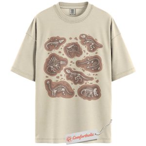 Alternative view of Dinosaur Fossil Shirt, Cute Dino Skeleton Shirt, Paleontology Shirt, Prehistoric Bones Comfort Colors Shirt