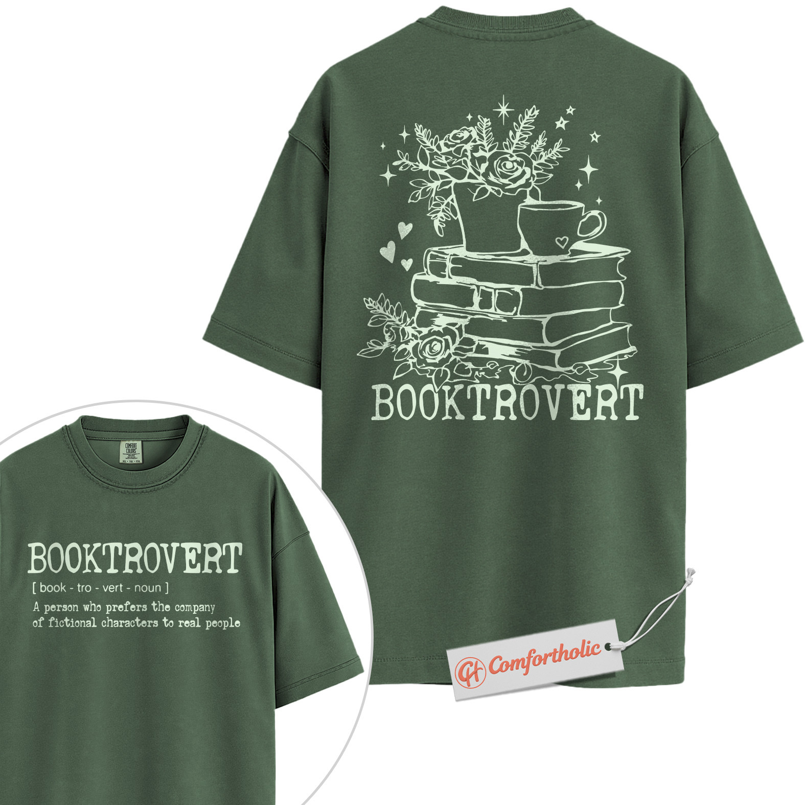 Booktrovert Shirt, Fictional Character Lover Shirt, Floral Book Lover Shirt, Introvert Reader Comfort Colors Shirt 2-Sided