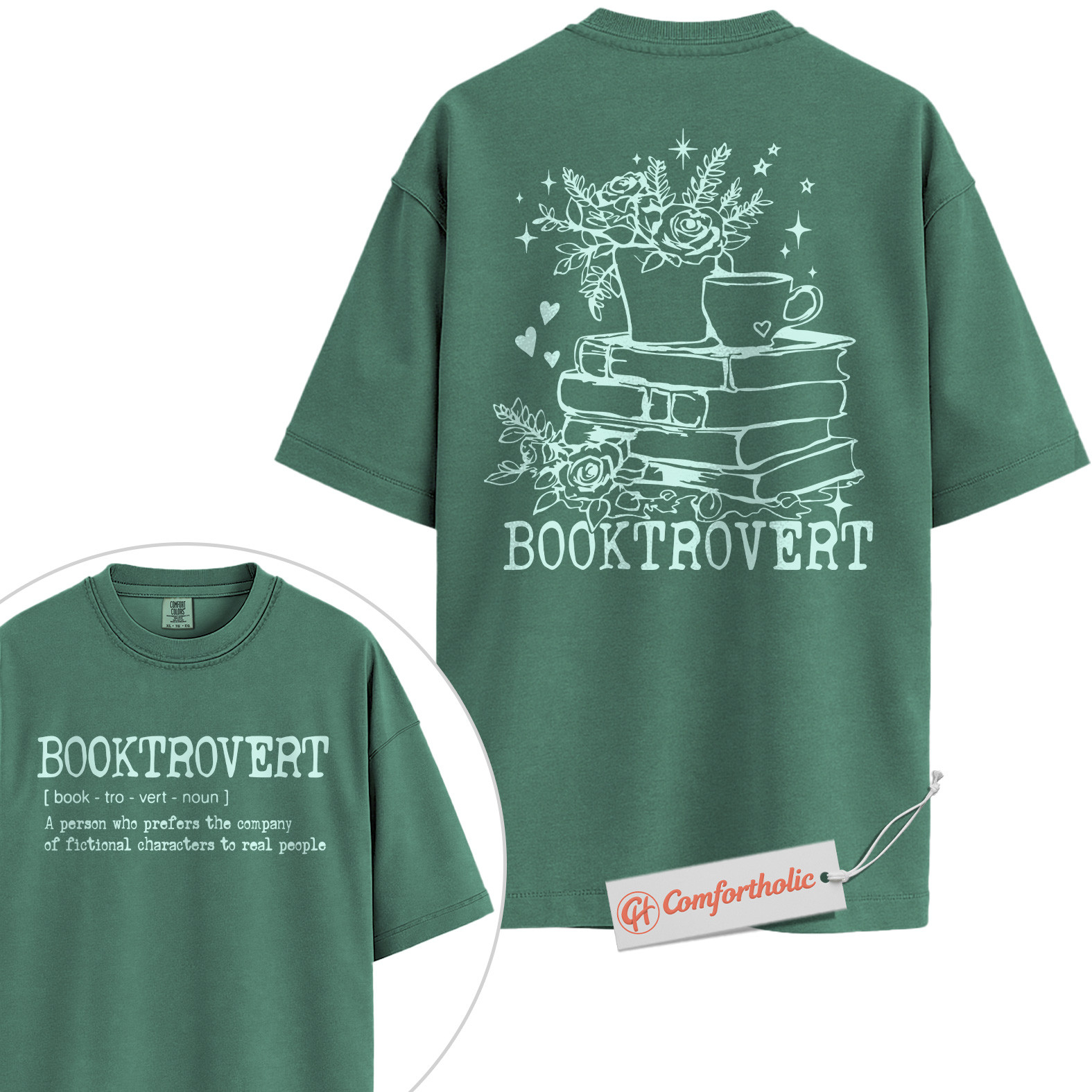 Booktrovert Shirt, Fictional Character Lover Shirt, Floral Book Lover Shirt, Introvert Reader Comfort Colors Shirt 2-Sided - Image 10