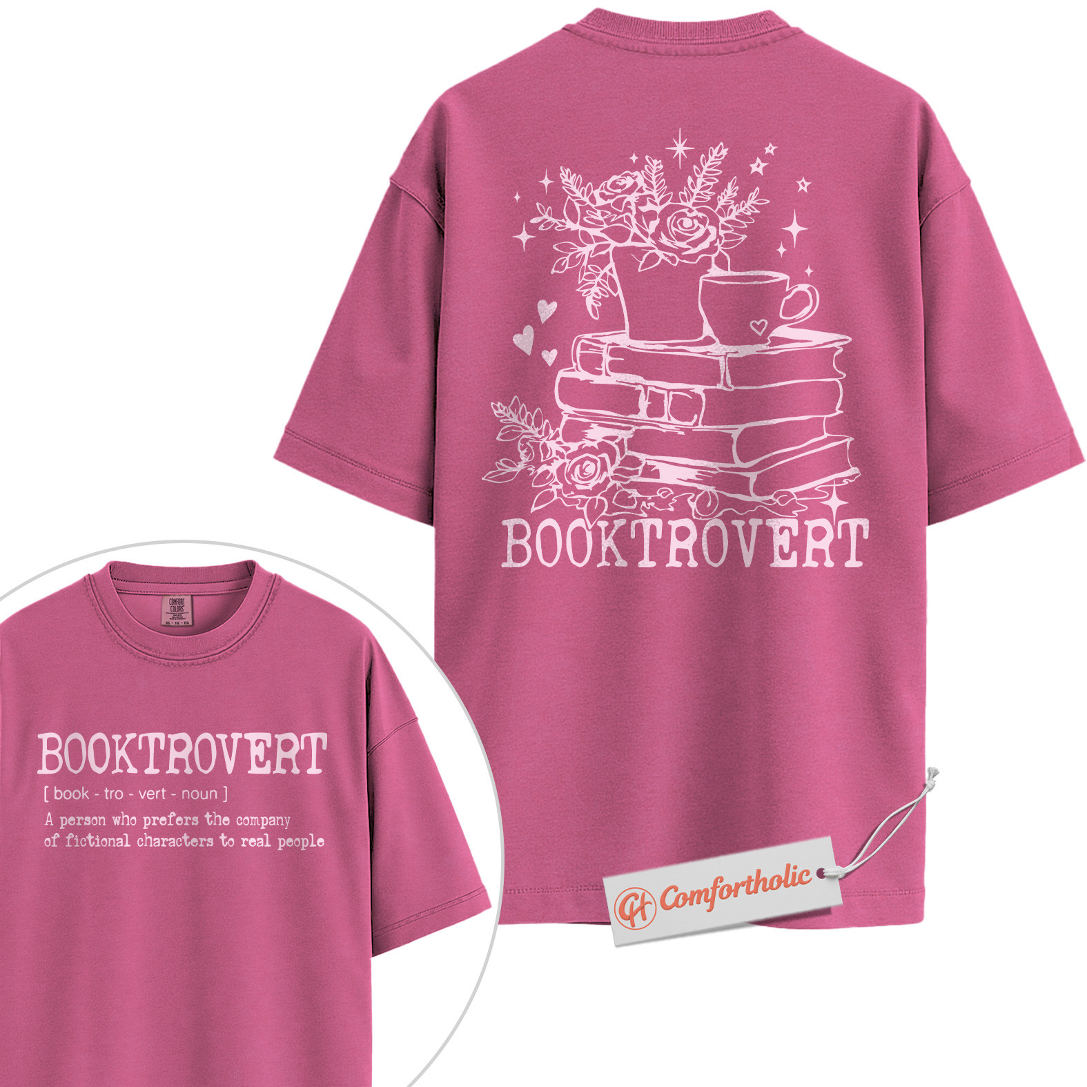 Booktrovert Shirt, Fictional Character Lover Shirt, Floral Book Lover Shirt, Introvert Reader Comfort Colors Shirt 2-Sided - Image 16