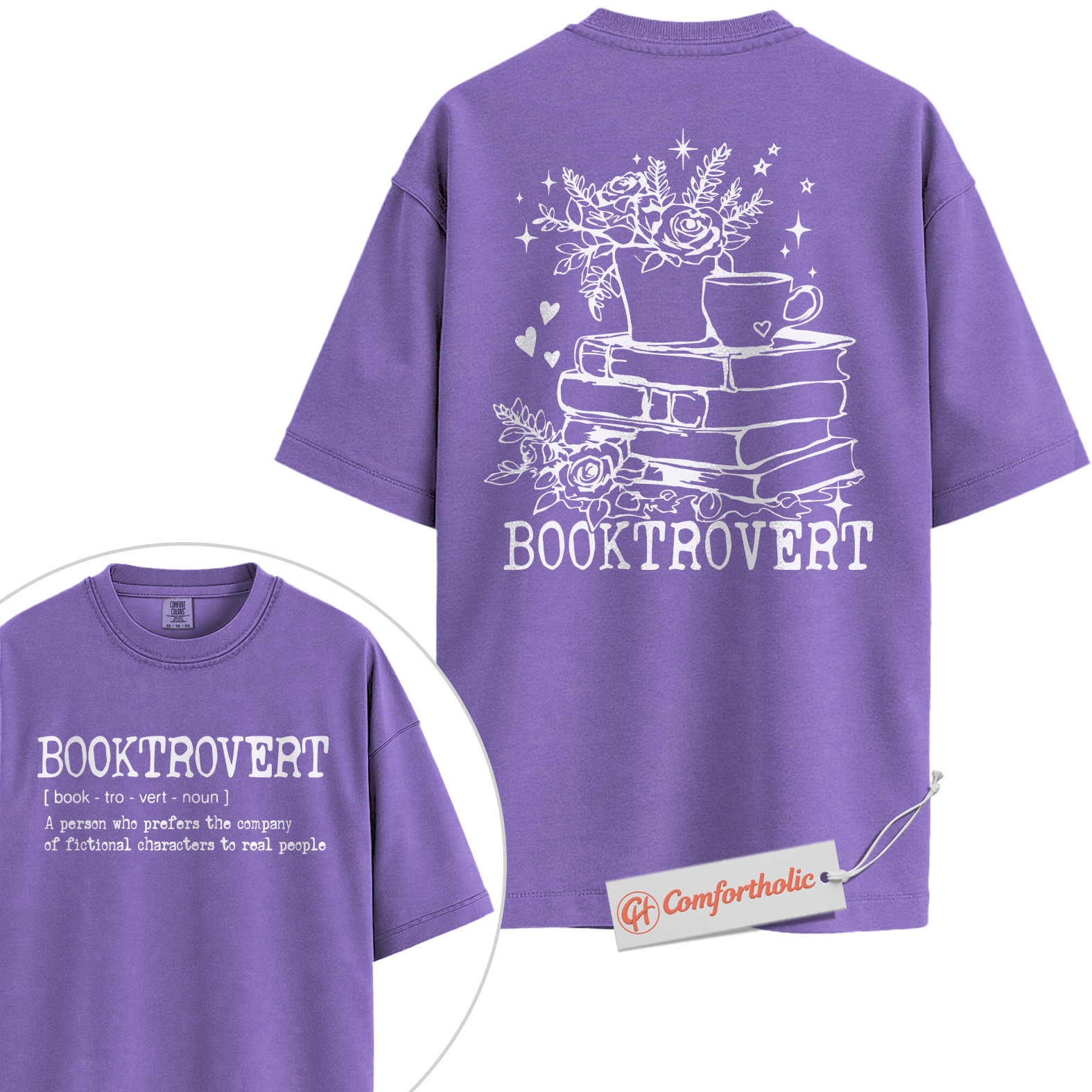 Booktrovert Shirt, Fictional Character Lover Shirt, Floral Book Lover Shirt, Introvert Reader Comfort Colors Shirt 2-Sided - Image 20