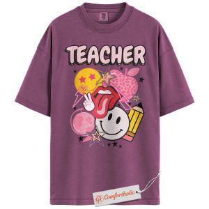 Groovy Teacher Shirt, Retro Smile Face Pencil Shirt, Colorful Pop Art Educator Shirt, Back to School Comfort Colors Shirt