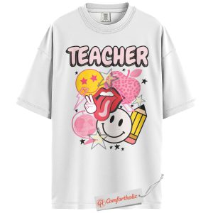 Alternative view of Groovy Teacher Shirt, Retro Smile Face Pencil Shirt, Colorful Pop Art Educator Shirt, Back to School Comfort Colors Shirt