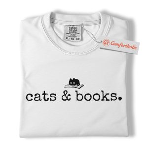 Alternative view of Cats and Books Shirt, Cute Bookish Cat Shirt, Minimalist Reading Shirt, Literary Comfort Colors Shirt