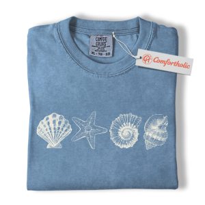 Alternative view of Sea Shells Shirt, Starfish Beach Shirt, Coastal Ocean Life Shirt, Minimalist Marine Comfort Colors T-Shirt