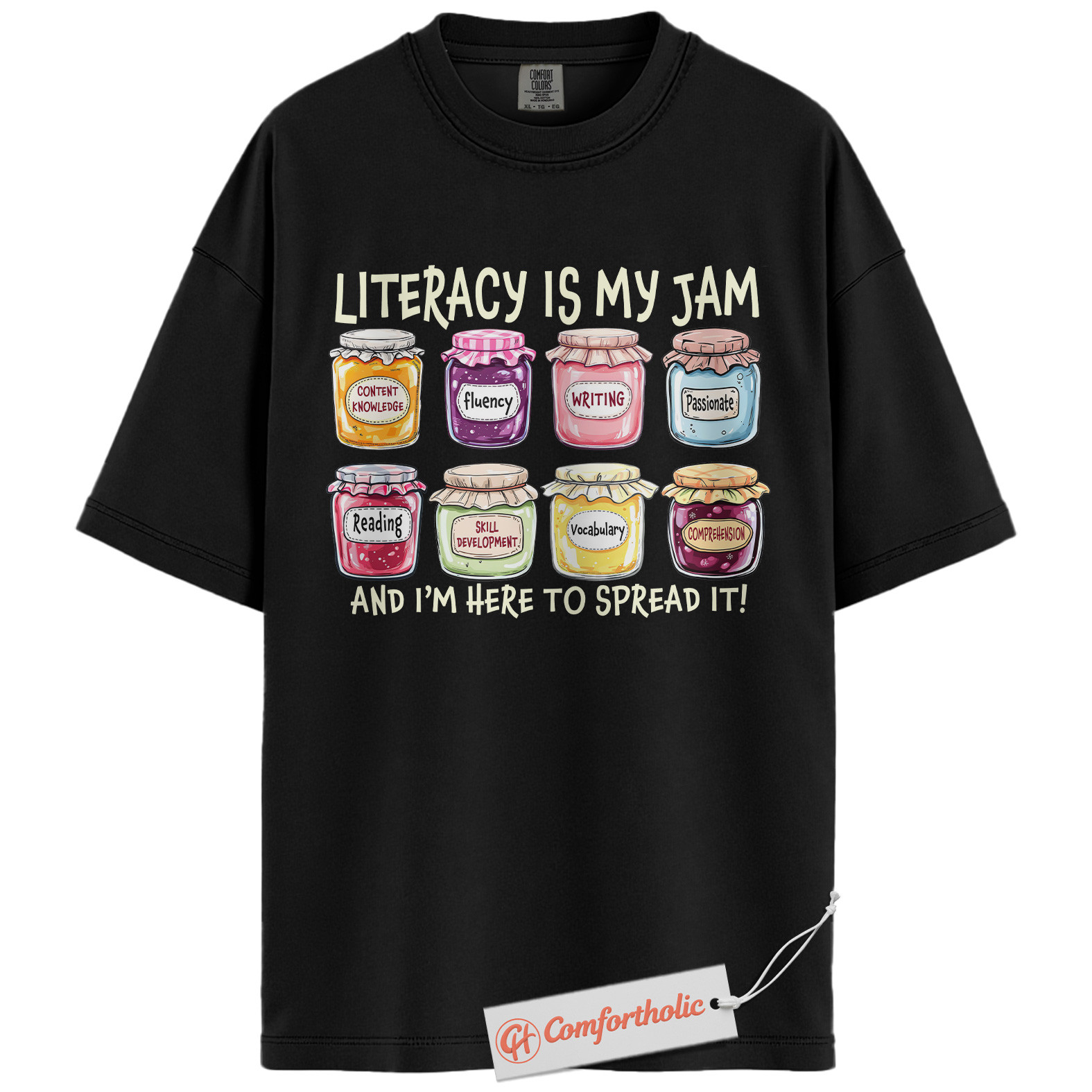 Literacy Is My Jam Shirt, Funny Reading Teacher Shirt, Bookworm Educator Shirt, Classroom Comfort Colors T-Shirt - Image 3
