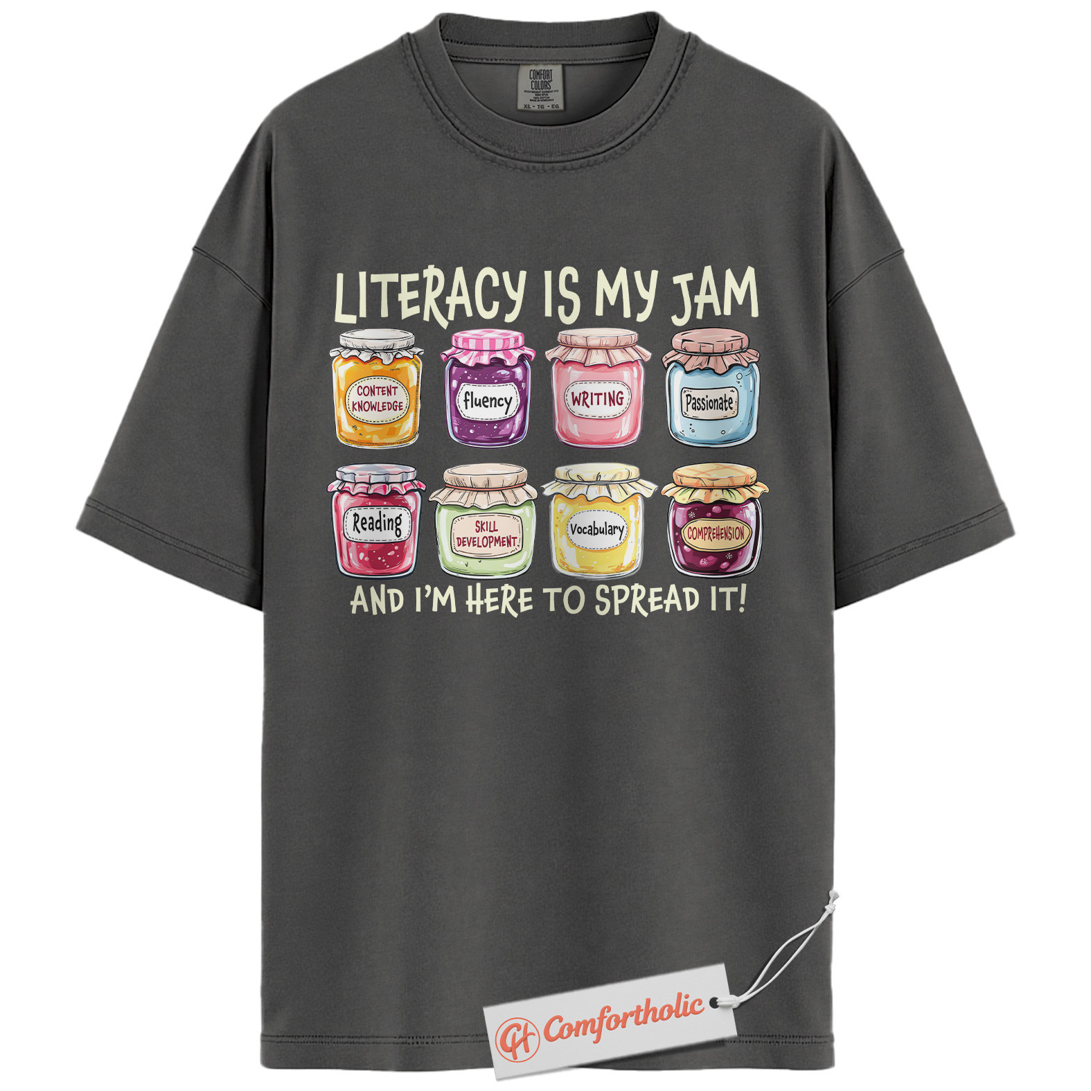 Literacy Is My Jam Shirt, Funny Reading Teacher Shirt, Bookworm Educator Shirt, Classroom Comfort Colors T-Shirt - Image 4