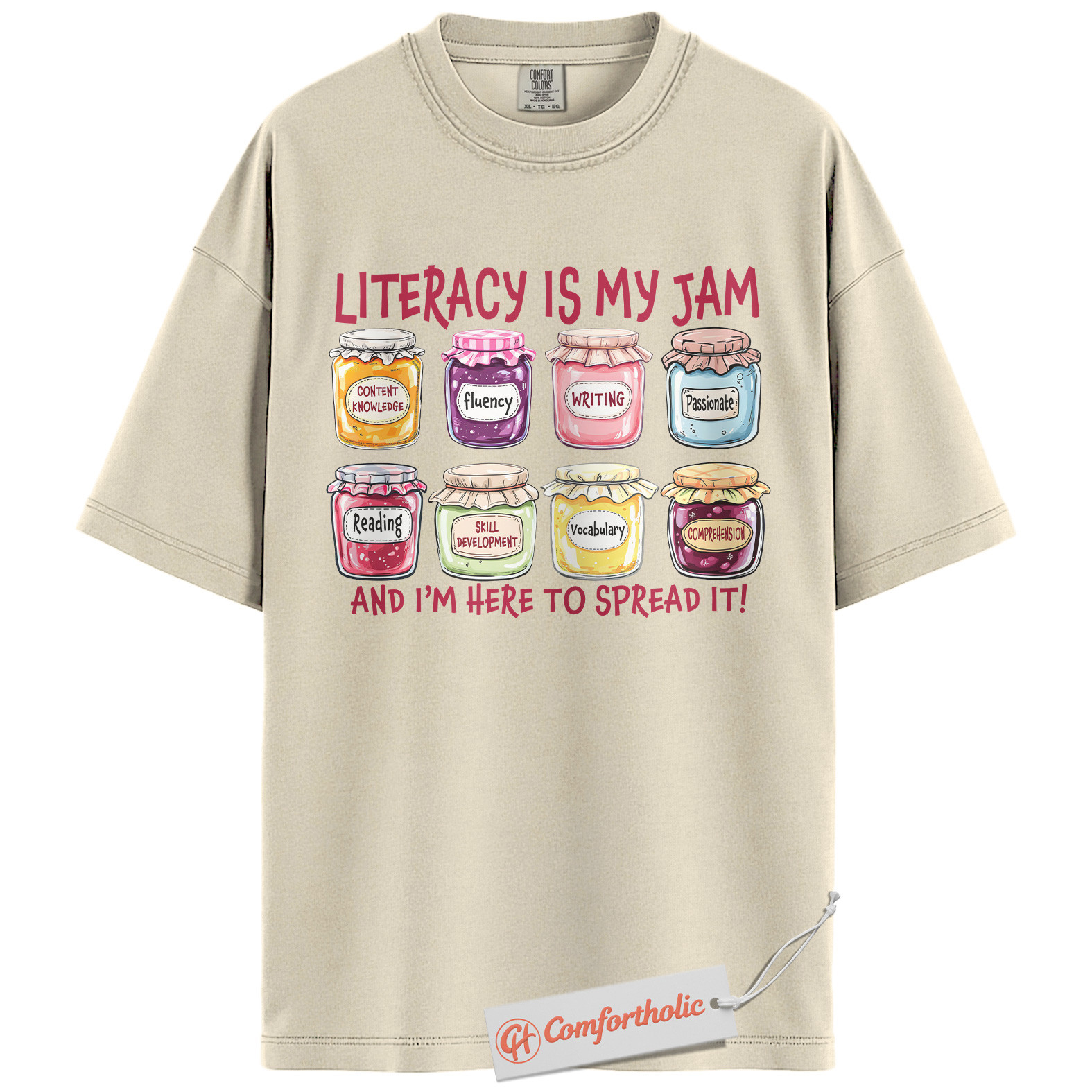 Literacy Is My Jam Shirt, Funny Reading Teacher Shirt, Bookworm Educator Shirt, Classroom Comfort Colors T-Shirt - Image 5