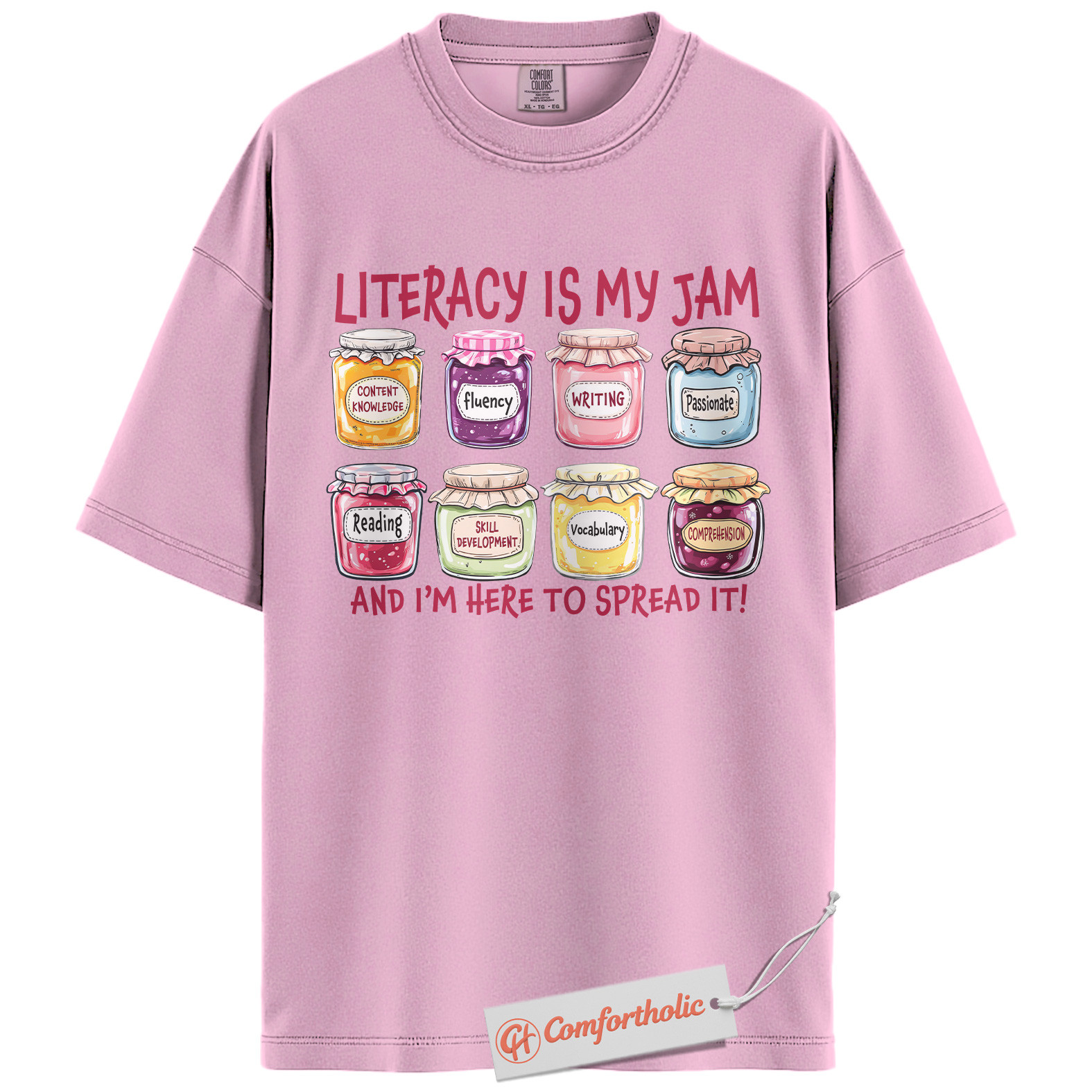Literacy Is My Jam Shirt, Funny Reading Teacher Shirt, Bookworm Educator Shirt, Classroom Comfort Colors T-Shirt - Image 8