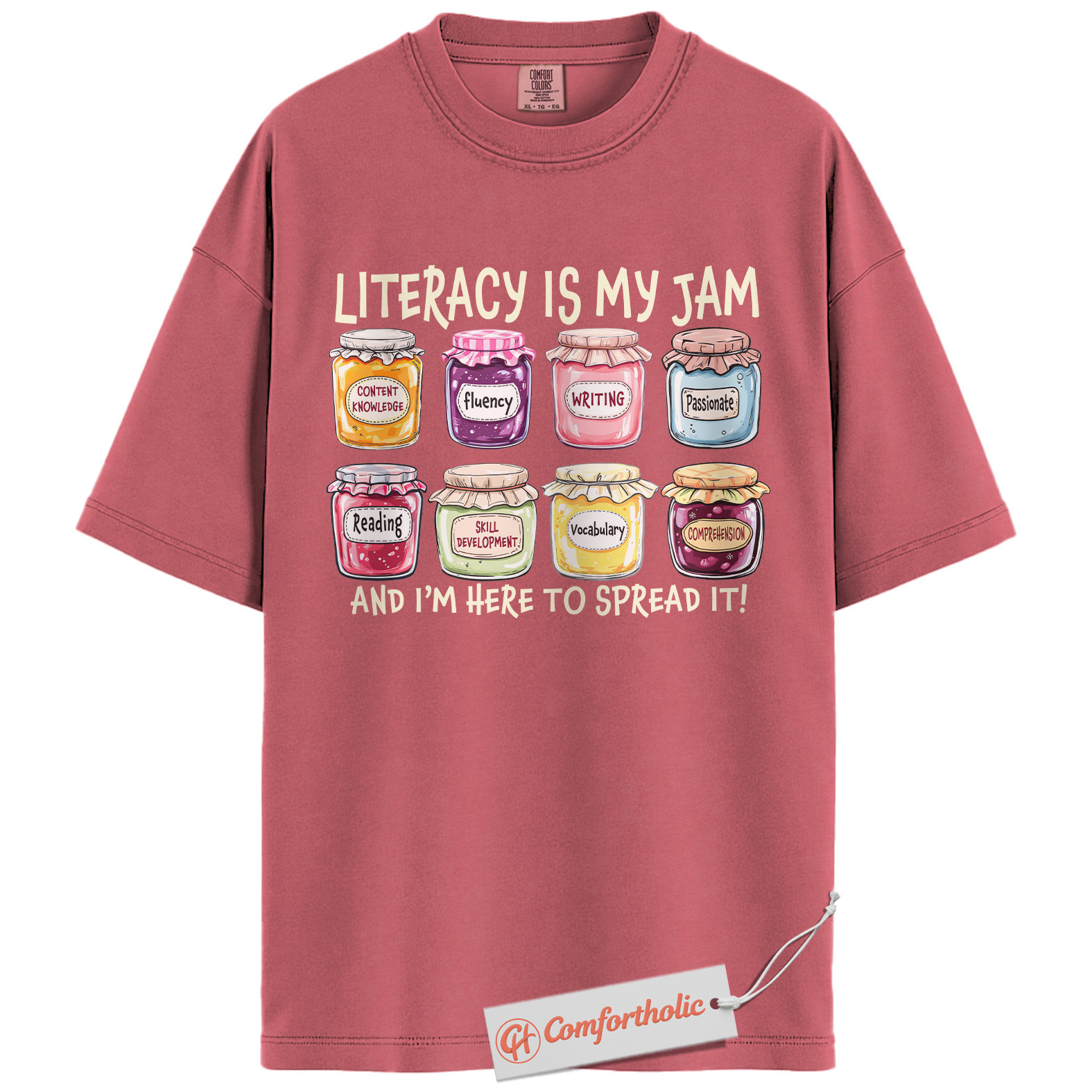 Literacy Is My Jam Shirt, Funny Reading Teacher Shirt, Bookworm Educator Shirt, Classroom Comfort Colors T-Shirt - Image 9