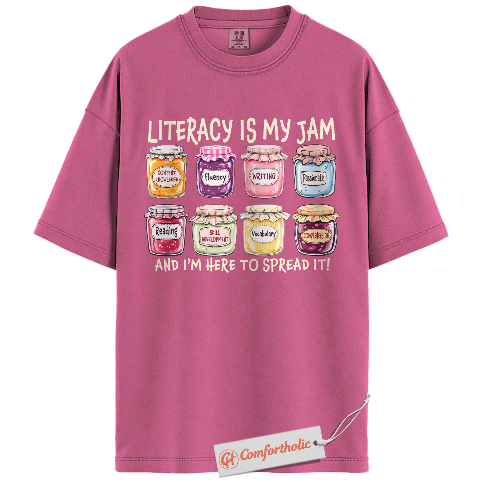 Literacy Is My Jam Shirt, Funny Reading Teacher Shirt, Bookworm Educator Shirt, Classroom Comfort Colors T-Shirt - Image 16