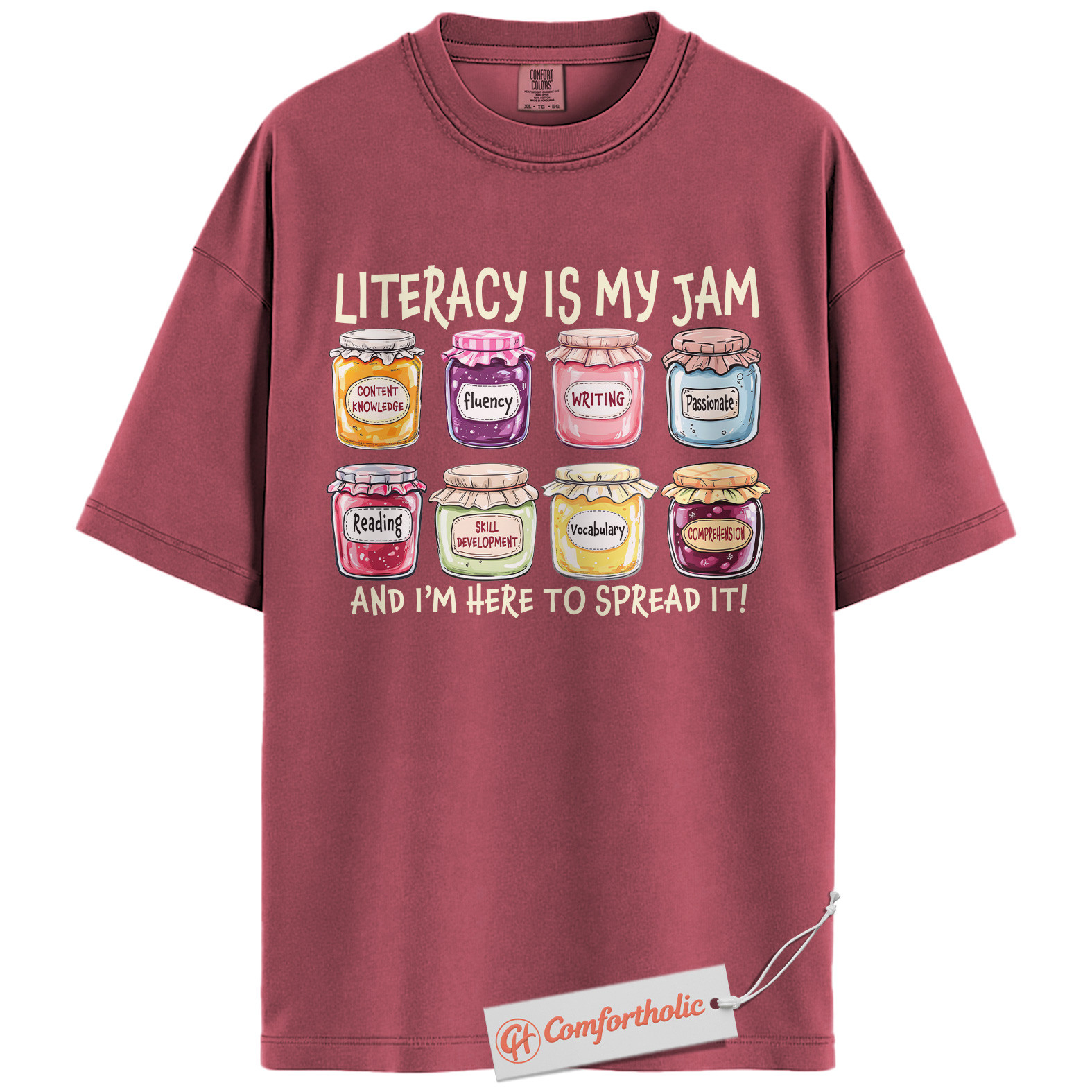Literacy Is My Jam Shirt, Funny Reading Teacher Shirt, Bookworm Educator Shirt, Classroom Comfort Colors T-Shirt - Image 18