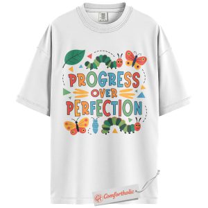Alternative view of Progress Over Perfection Shirt, Caterpillar Butterfly Tee, Growth Mindset Graphic T-Shirt, Teacher Comfort Colors Shirt