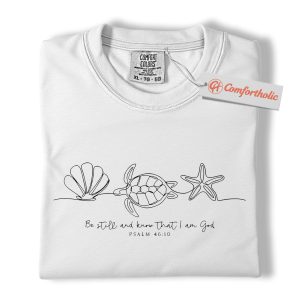 Alternative view of Be Still and Know That I Am God Shirt, Psalm 46:10 Bible Verse Shirt, Christian Shirt, Beach Turtle Shirt, Faith Comfort Colors T-Shirt