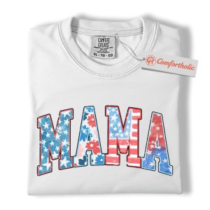 Alternative view of Patriotic Mama Shirt, 4th of July Mom Shirt, USA Flag Graphic Shirt, American Pride Comfort Colors Shirt