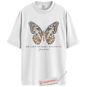 Alternative view of Butterfly Christian Shirt, Jeremiah 29:11 Shirt, Bible Verse Shirt, Inspirational Faith-Based Shirt, Comfort Colors Shirt