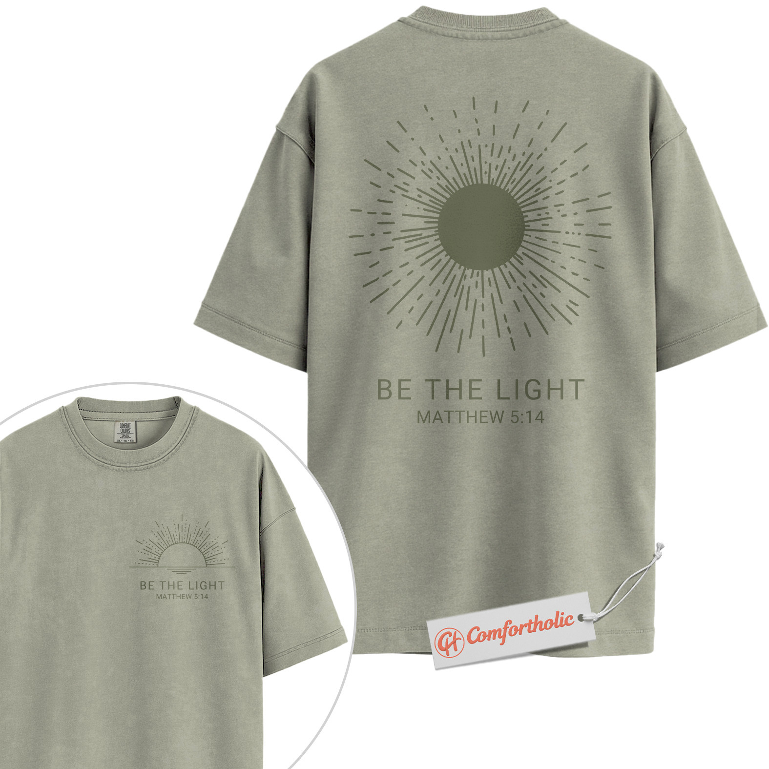 Be the Light Shirt, Matthew 5:14 Bible Verse Shirt, Christian Shirt, Faith-Based Shirt, Inspirational Sunburst Graphic Comfort Colors Tee 2-Sided - Image 6