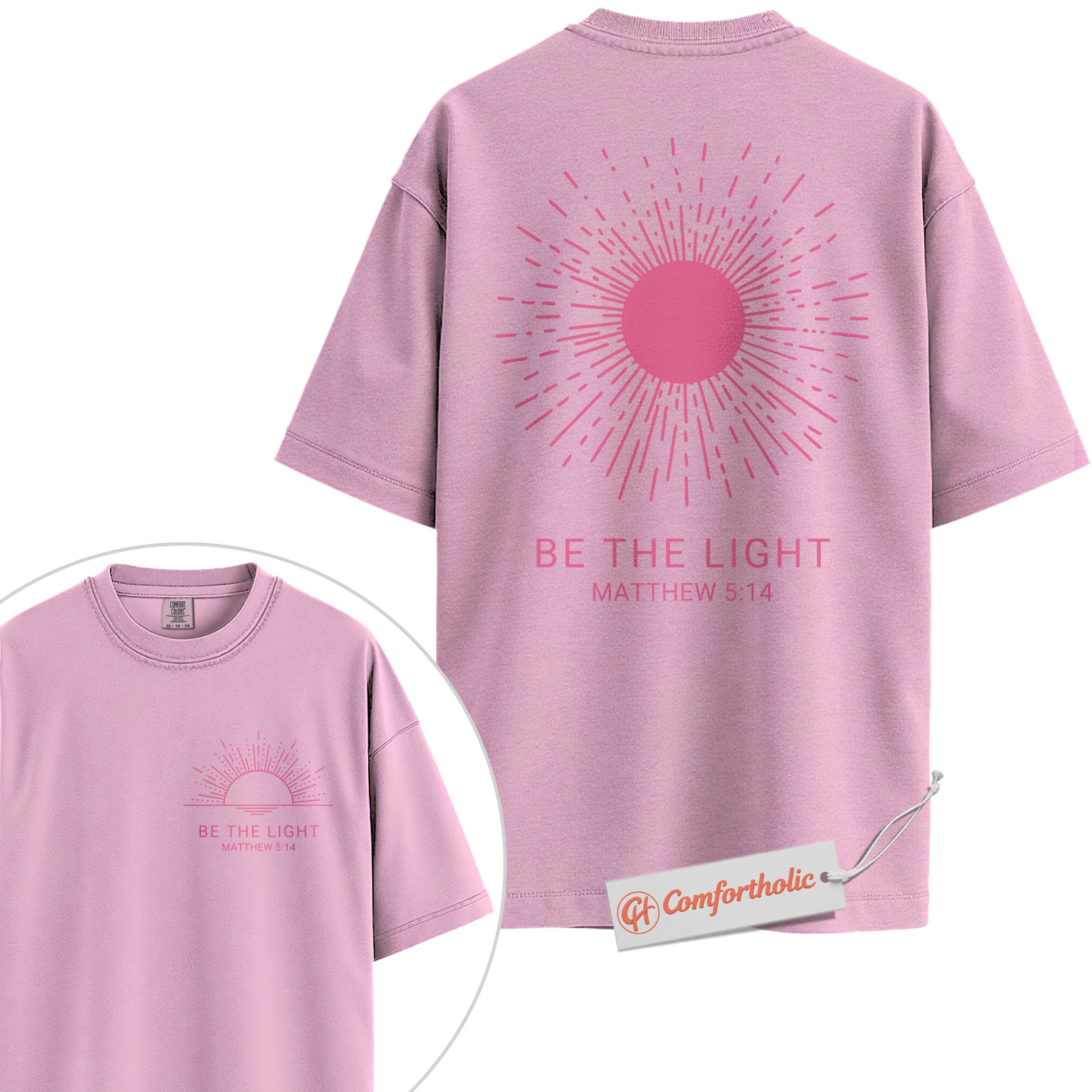 Be the Light Shirt, Matthew 5:14 Bible Verse Shirt, Christian Shirt, Faith-Based Shirt, Inspirational Sunburst Graphic Comfort Colors Tee 2-Sided - Image 8