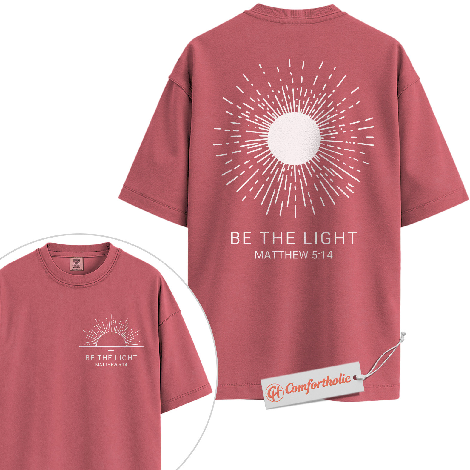 Be the Light Shirt, Matthew 5:14 Bible Verse Shirt, Christian Shirt, Faith-Based Shirt, Inspirational Sunburst Graphic Comfort Colors Tee 2-Sided - Image 9