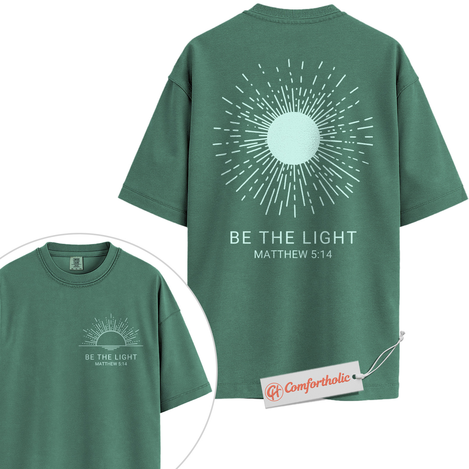 Be the Light Shirt, Matthew 5:14 Bible Verse Shirt, Christian Shirt, Faith-Based Shirt, Inspirational Sunburst Graphic Comfort Colors Tee 2-Sided - Image 10