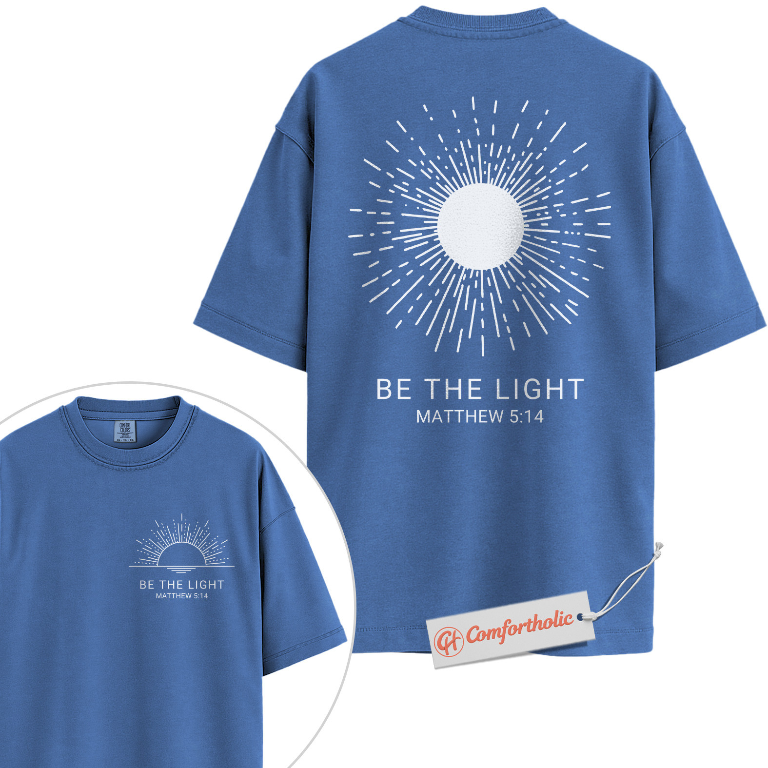 Be the Light Shirt, Matthew 5:14 Bible Verse Shirt, Christian Shirt, Faith-Based Shirt, Inspirational Sunburst Graphic Comfort Colors Tee 2-Sided - Image 12