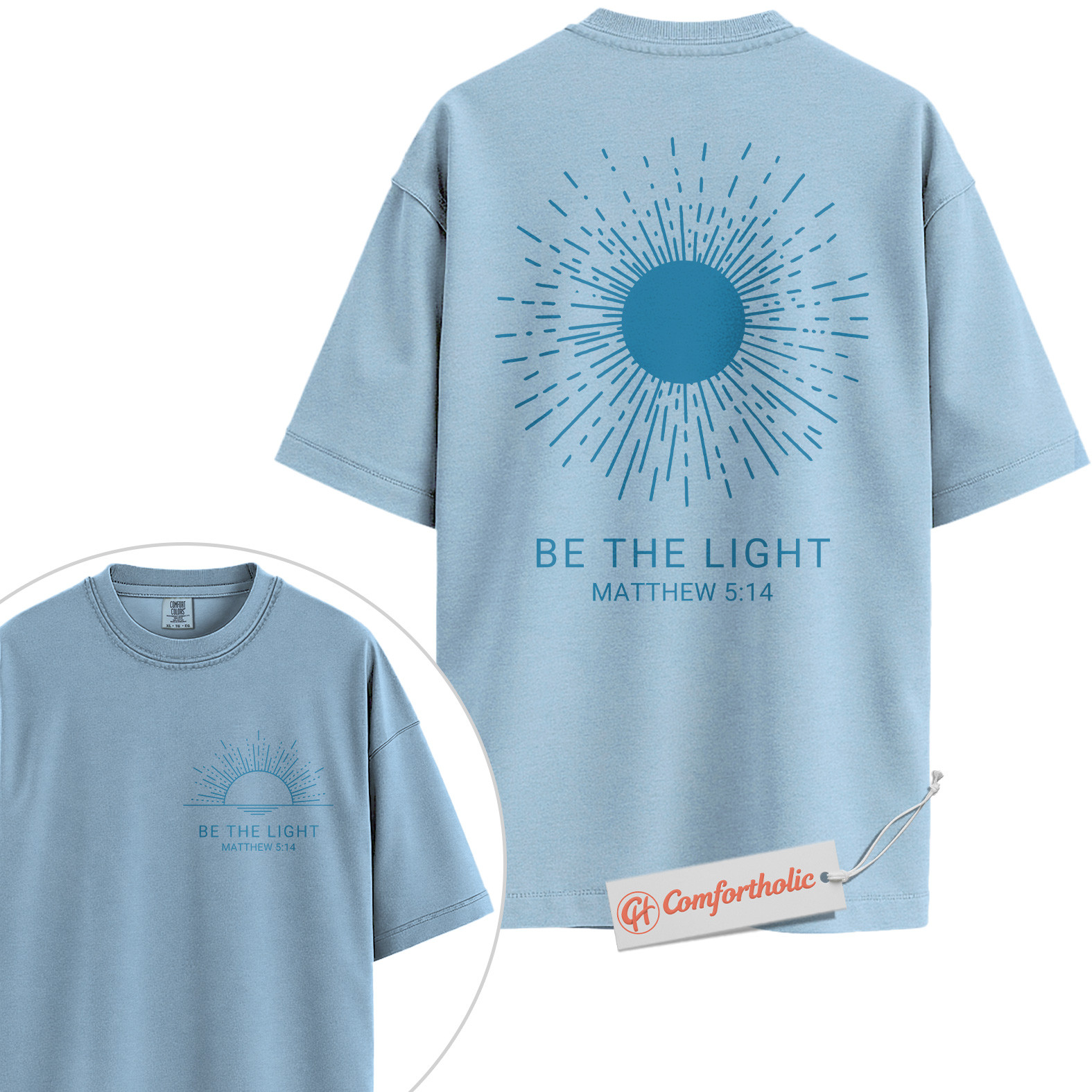 Be the Light Shirt, Matthew 5:14 Bible Verse Shirt, Christian Shirt, Faith-Based Shirt, Inspirational Sunburst Graphic Comfort Colors Tee 2-Sided - Image 14