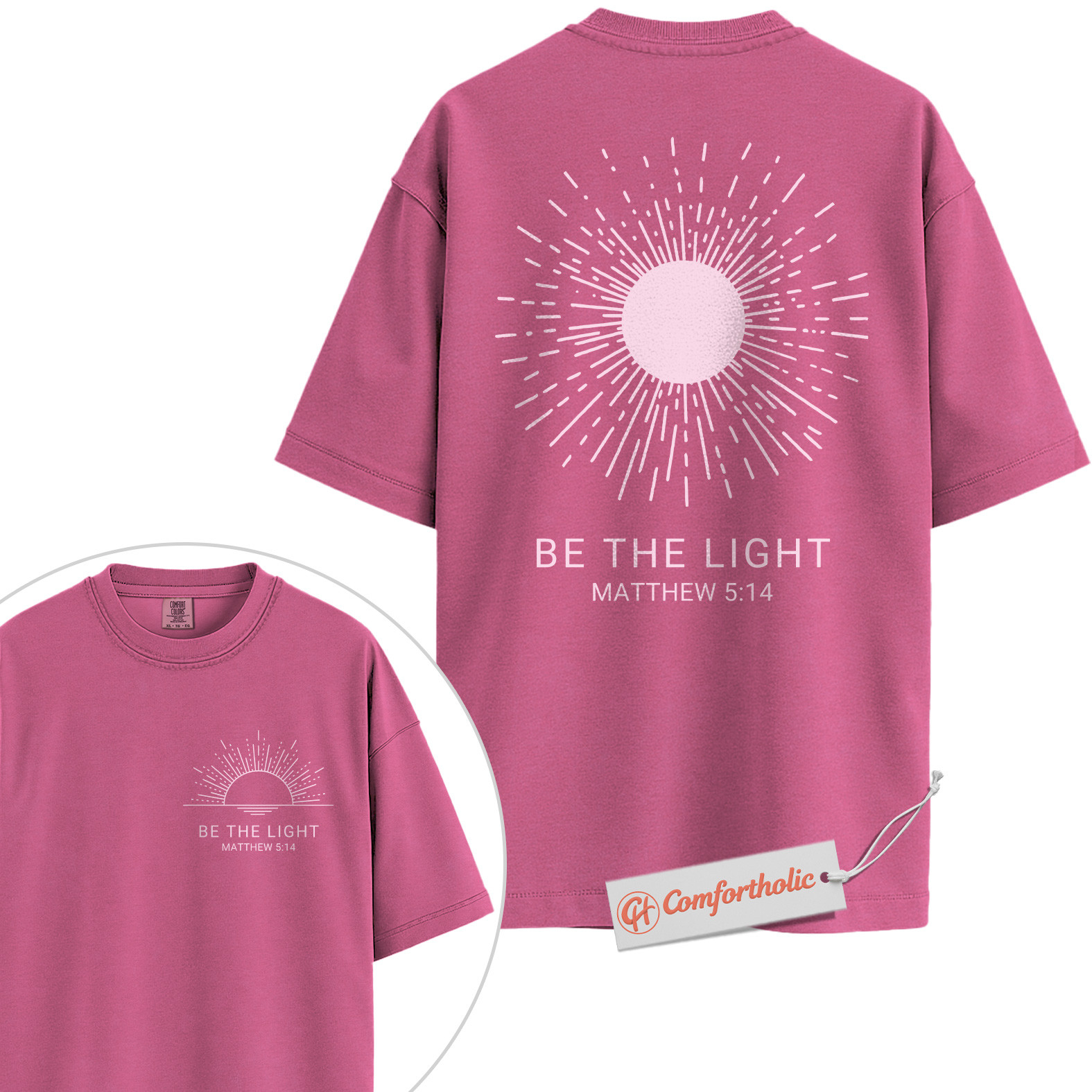 Be the Light Shirt, Matthew 5:14 Bible Verse Shirt, Christian Shirt, Faith-Based Shirt, Inspirational Sunburst Graphic Comfort Colors Tee 2-Sided - Image 16