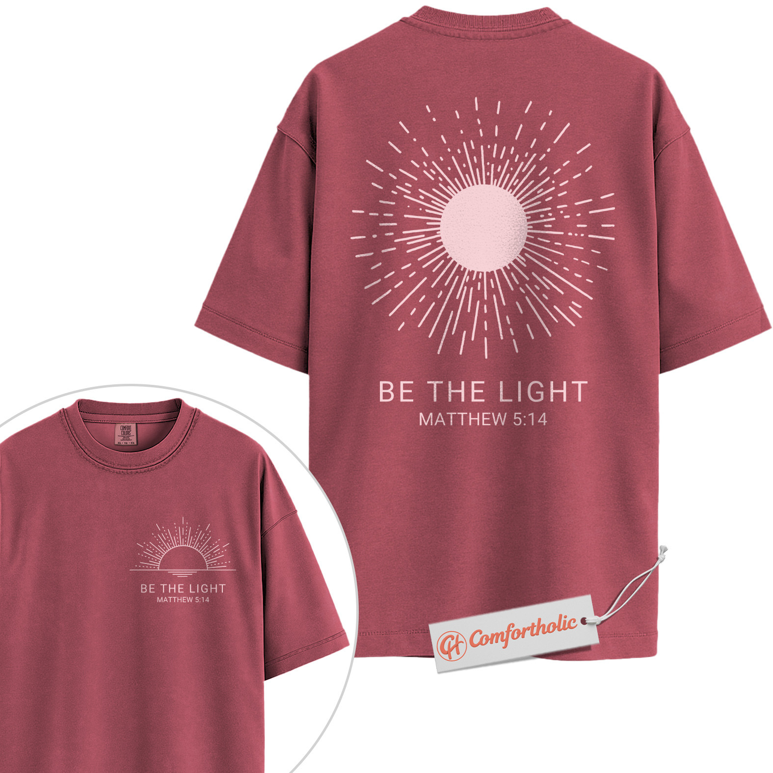 Be the Light Shirt, Matthew 5:14 Bible Verse Shirt, Christian Shirt, Faith-Based Shirt, Inspirational Sunburst Graphic Comfort Colors Tee 2-Sided - Image 18