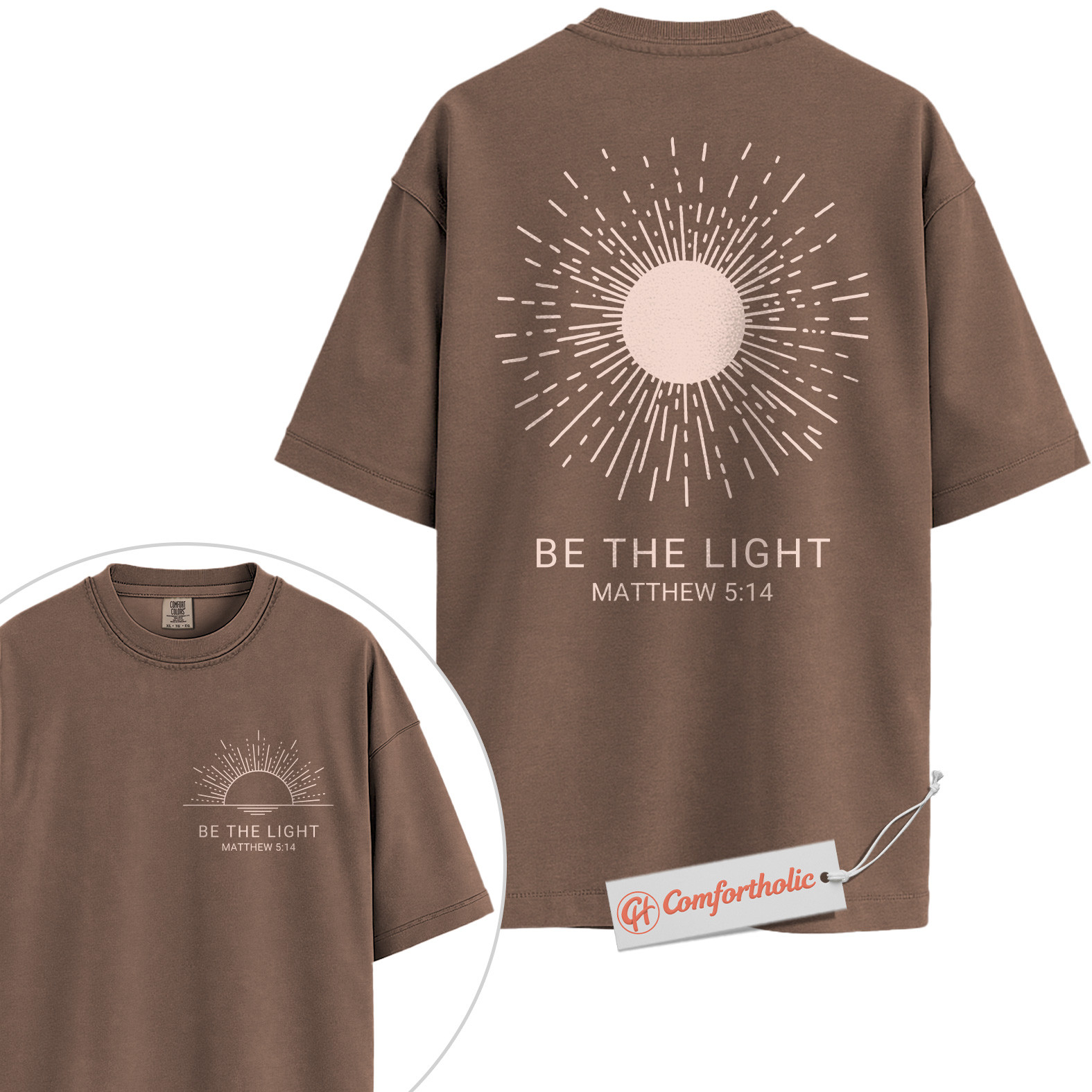 Be the Light Shirt, Matthew 5:14 Bible Verse Shirt, Christian Shirt, Faith-Based Shirt, Inspirational Sunburst Graphic Comfort Colors Tee 2-Sided - Image 19