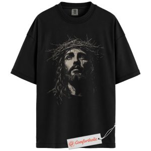 Jesus Crown of Thorns Shirt, Crucifixion Graphic Shirt, Christian Shirt, Savior Portrait Shirt, Faith-Based Shirt, Religious Comfort Colors Tee