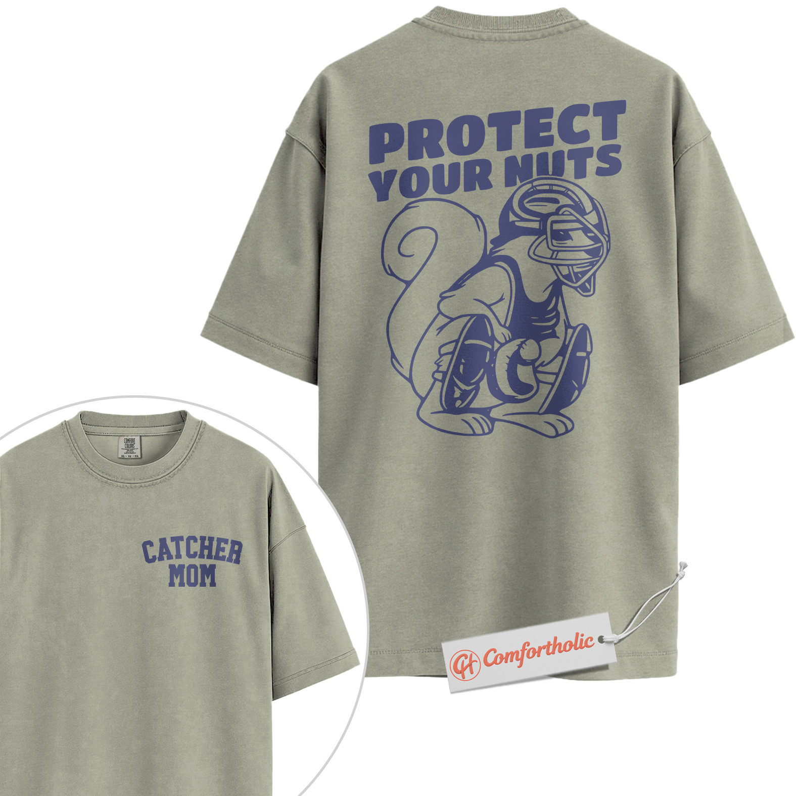 Protect Your Nuts Shirt, Funny Baseball Catcher Mom Shirt, Sports Mom Squirrel Shirt, Cute Softball Shirt, Game Day Comfort Colors Shirt 2-Sided - Image 6