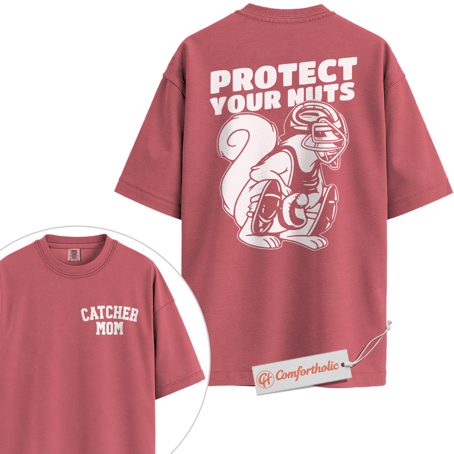 Protect Your Nuts Shirt, Funny Baseball Catcher Mom Shirt, Sports Mom Squirrel Shirt, Cute Softball Shirt, Game Day Comfort Colors Shirt 2-Sided - Image 9
