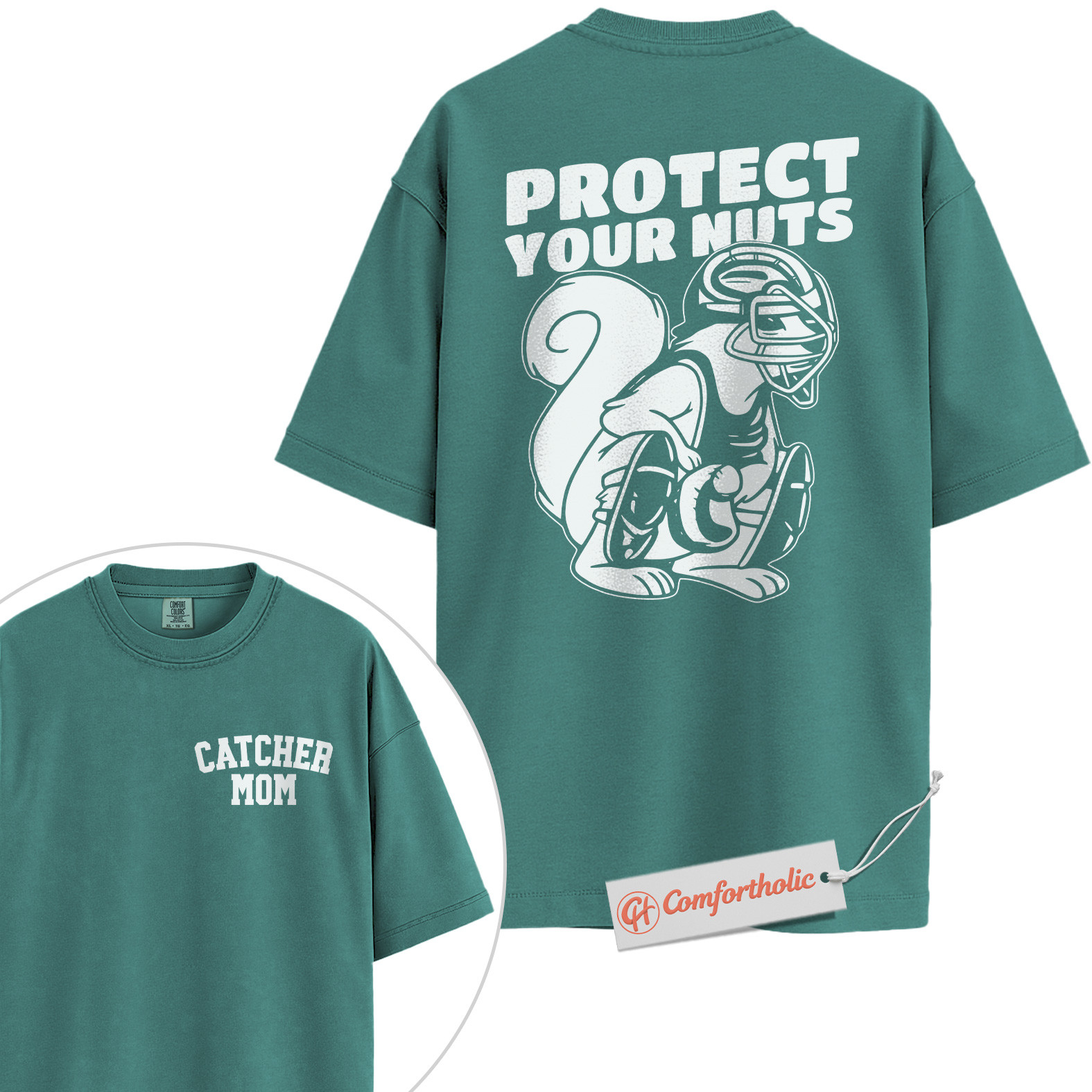 Protect Your Nuts Shirt, Funny Baseball Catcher Mom Shirt, Sports Mom Squirrel Shirt, Cute Softball Shirt, Game Day Comfort Colors Shirt 2-Sided - Image 13