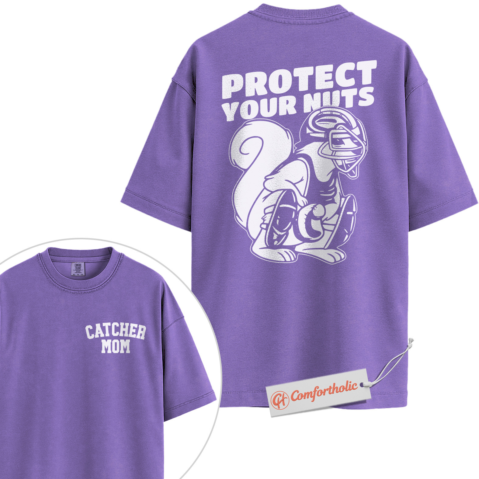 Protect Your Nuts Shirt, Funny Baseball Catcher Mom Shirt, Sports Mom Squirrel Shirt, Cute Softball Shirt, Game Day Comfort Colors Shirt 2-Sided - Image 20
