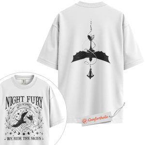 Alternative view of Night Fury Shirt, We Ride the Skies Dragon Shirt, Isle of Berk Fantasy Shirt, How to Train Your Dragon Tee, Comfort Colors T-Shirt 2-Sided