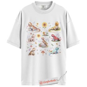 Alternative view of Bearded Dragon Shirt, Cute Lizard Shirt, Floral Reptile Shirt, Nature Herpetology Shirt, Animal Lover Comfort Colors Shirt