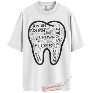 Alternative view of Tooth Shirt, Dentist Shirt, Dental Hygienist Shirt, Dental Assistant Shirt, Oral Care Illustration Comfort Colors Shirt