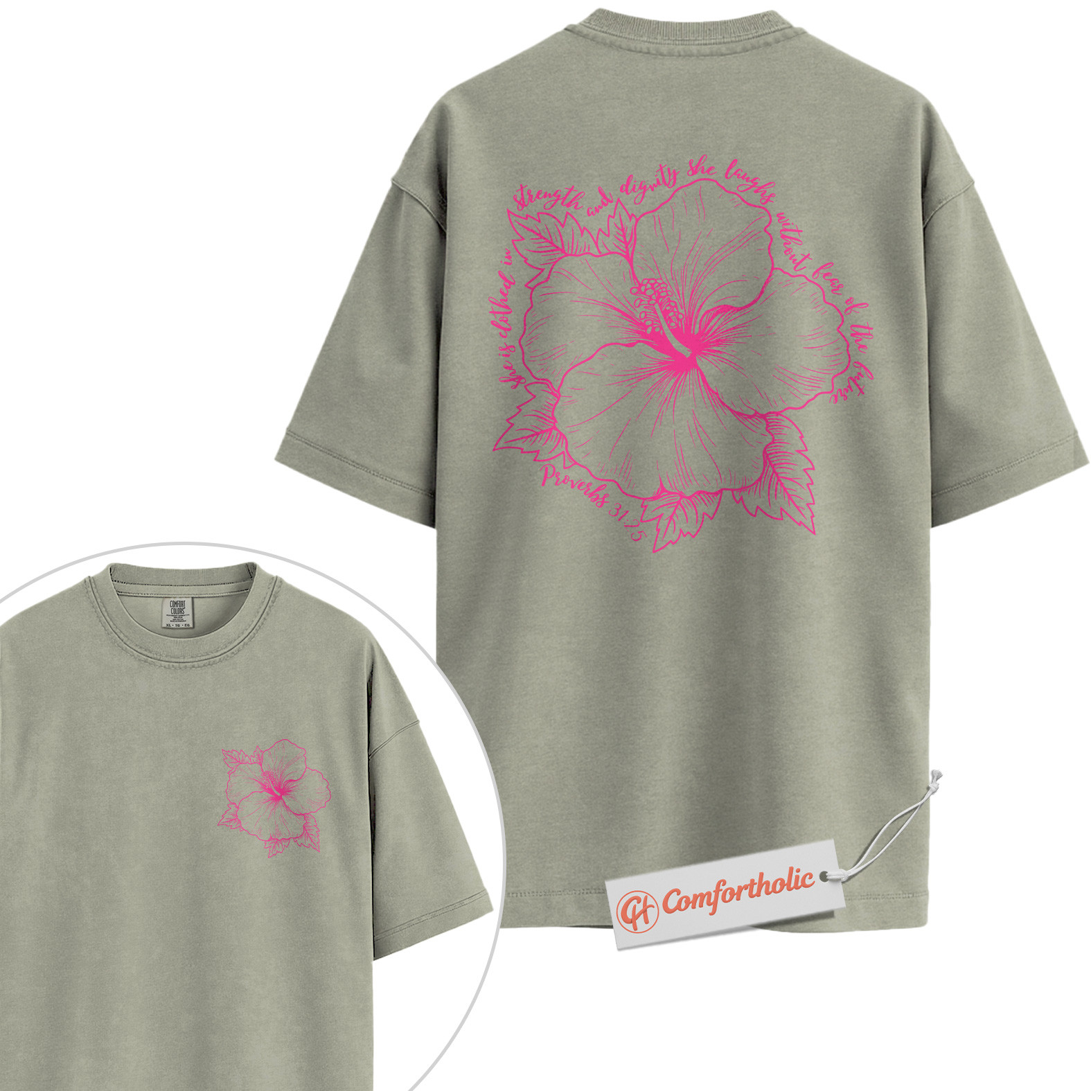 Strength & Dignity Shirt, Hibiscus Floral Shirt, Christian Shirt, Women’s Scripture Shirt, Comfort Colors Shirt 2-Sided - Image 8