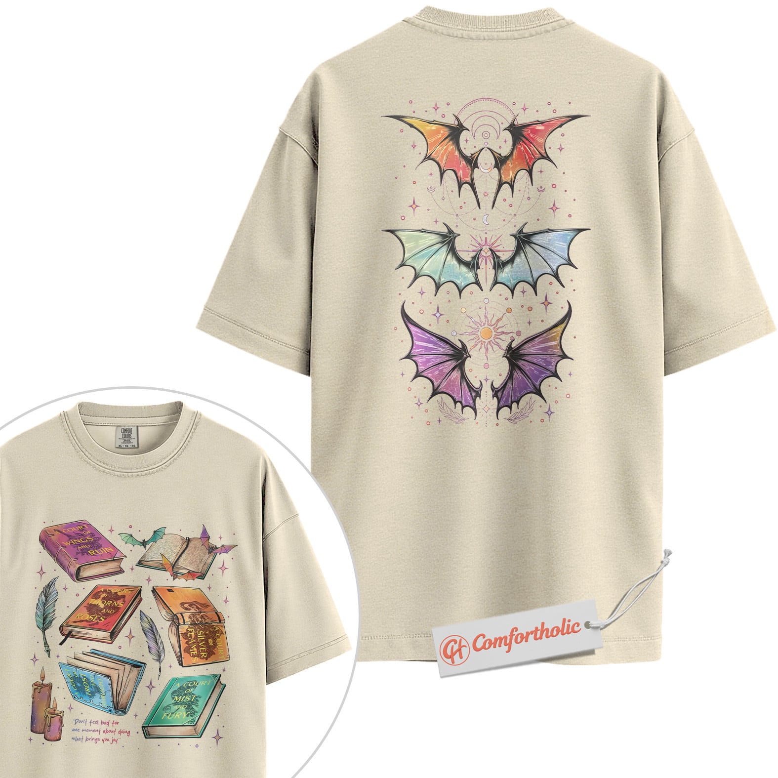 A Court of Thorns and Roses Shirt, ACOTAR Book Stack Shirt, The Bat Boys Shirt, Fantasy Novel Fan Shirt, Comfort Colors Shirt 2-Sided - Image 4