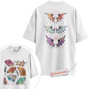 Alternative view of A Court of Thorns and Roses Shirt, ACOTAR Book Stack Shirt, The Bat Boys Shirt, Fantasy Novel Fan Shirt, Comfort Colors Shirt 2-Sided