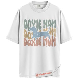 Alternative view of Doxie Mom Shirt, Dachshund Dog Lover Shirt, Retro Wiener Dog Shirt, Comfort Colors Shirt